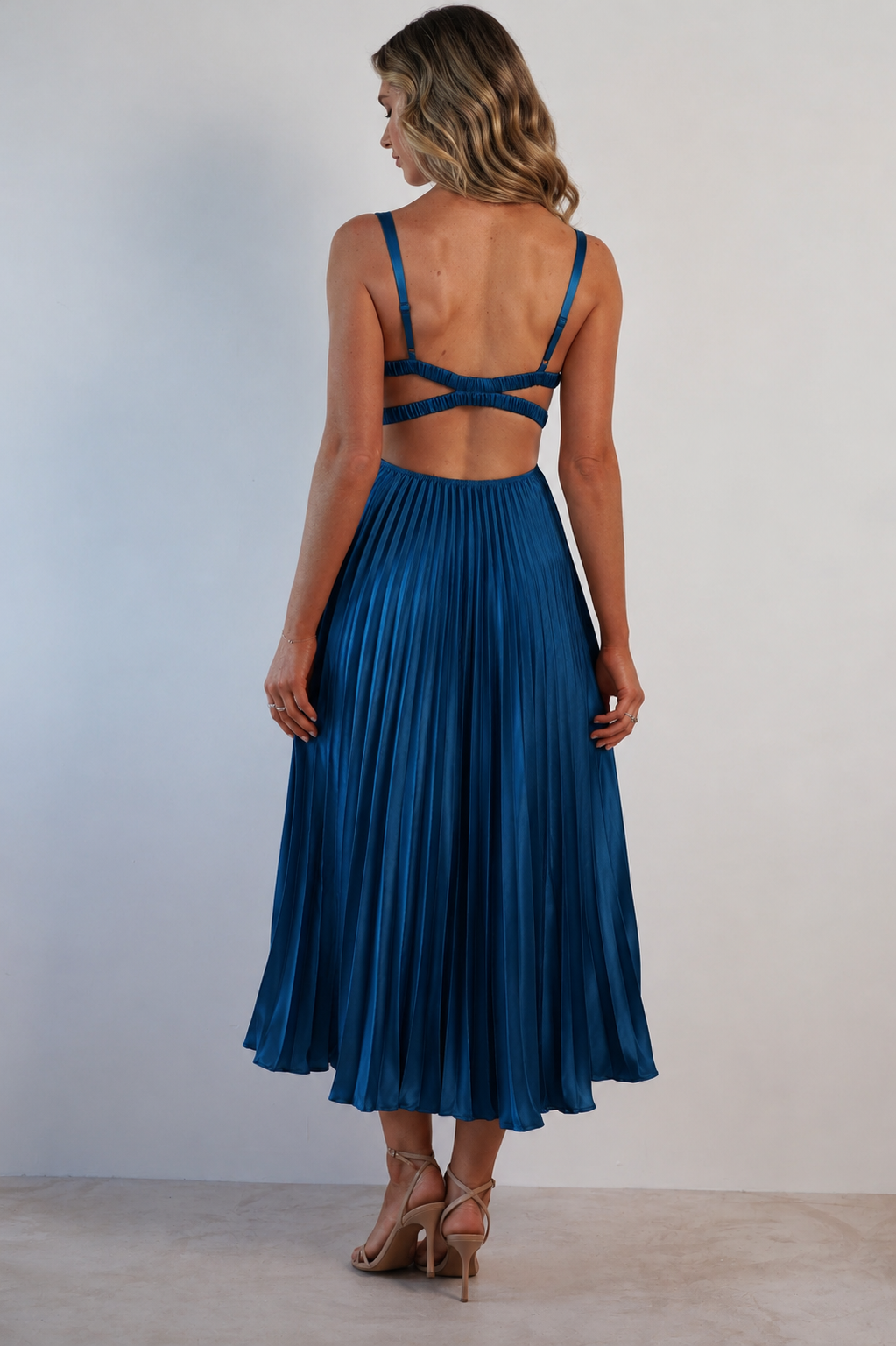 Malka - Pleated V-Neck Maxi Dress