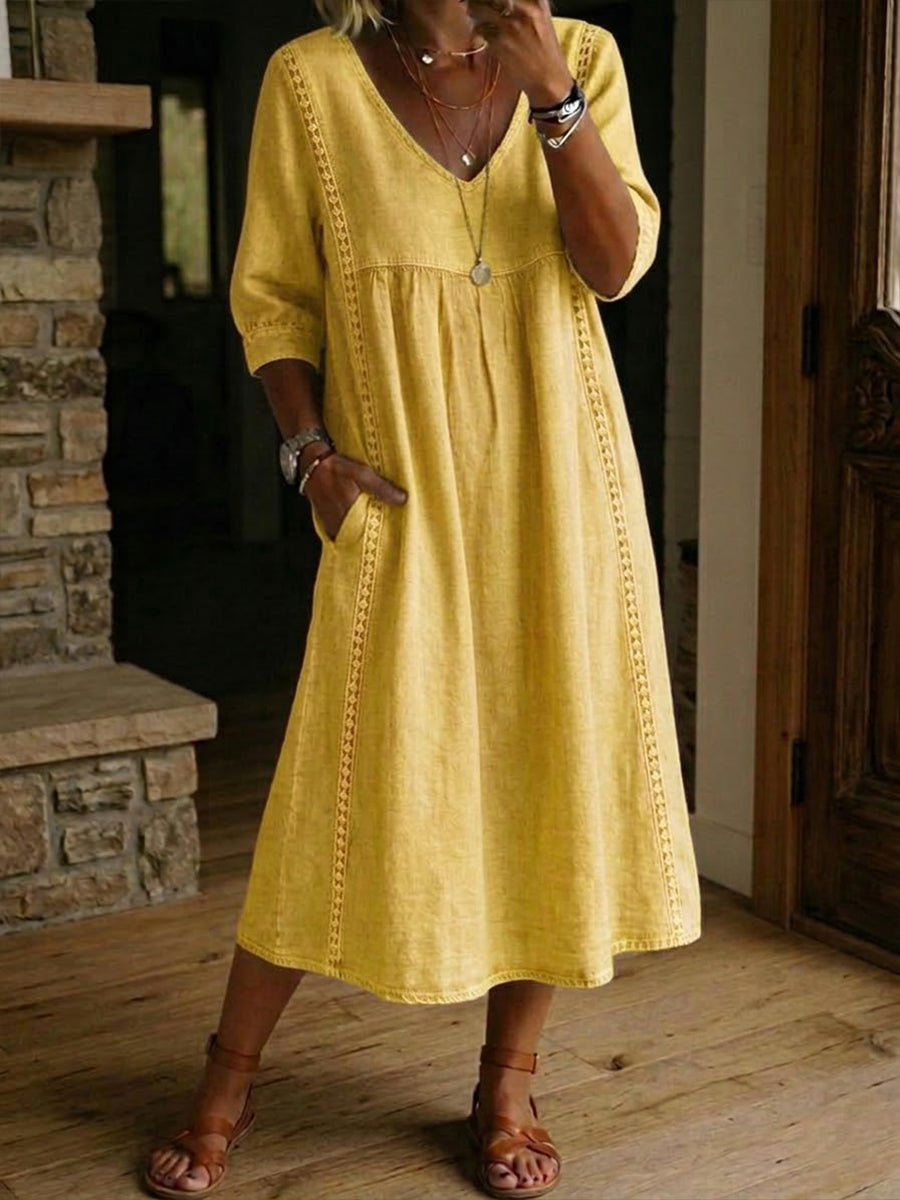 Vistelle - Linen-Cotton Lace Midi Dress