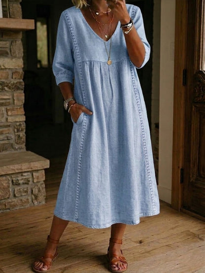 Vistelle - Linen-Cotton Lace Midi Dress