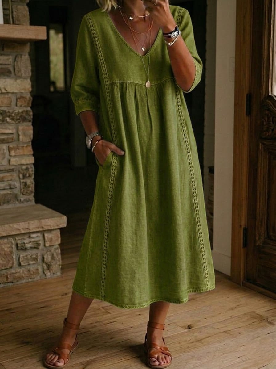 Vistelle - Linen-Cotton Lace Midi Dress