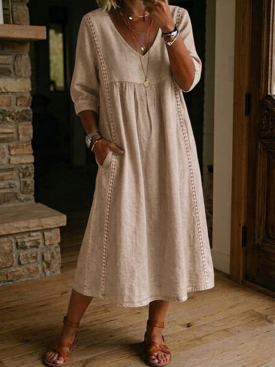 Vistelle - Linen-Cotton Lace Midi Dress