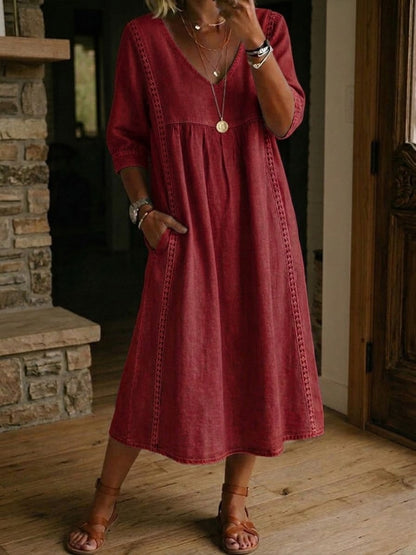 Vistelle - Linen-Cotton Lace Midi Dress