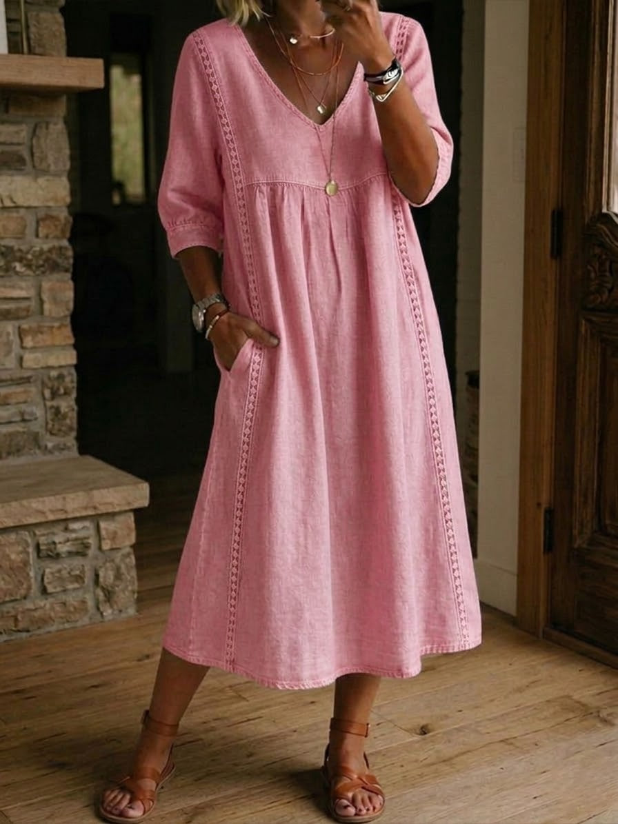 Vistelle - Linen-Cotton Lace Midi Dress