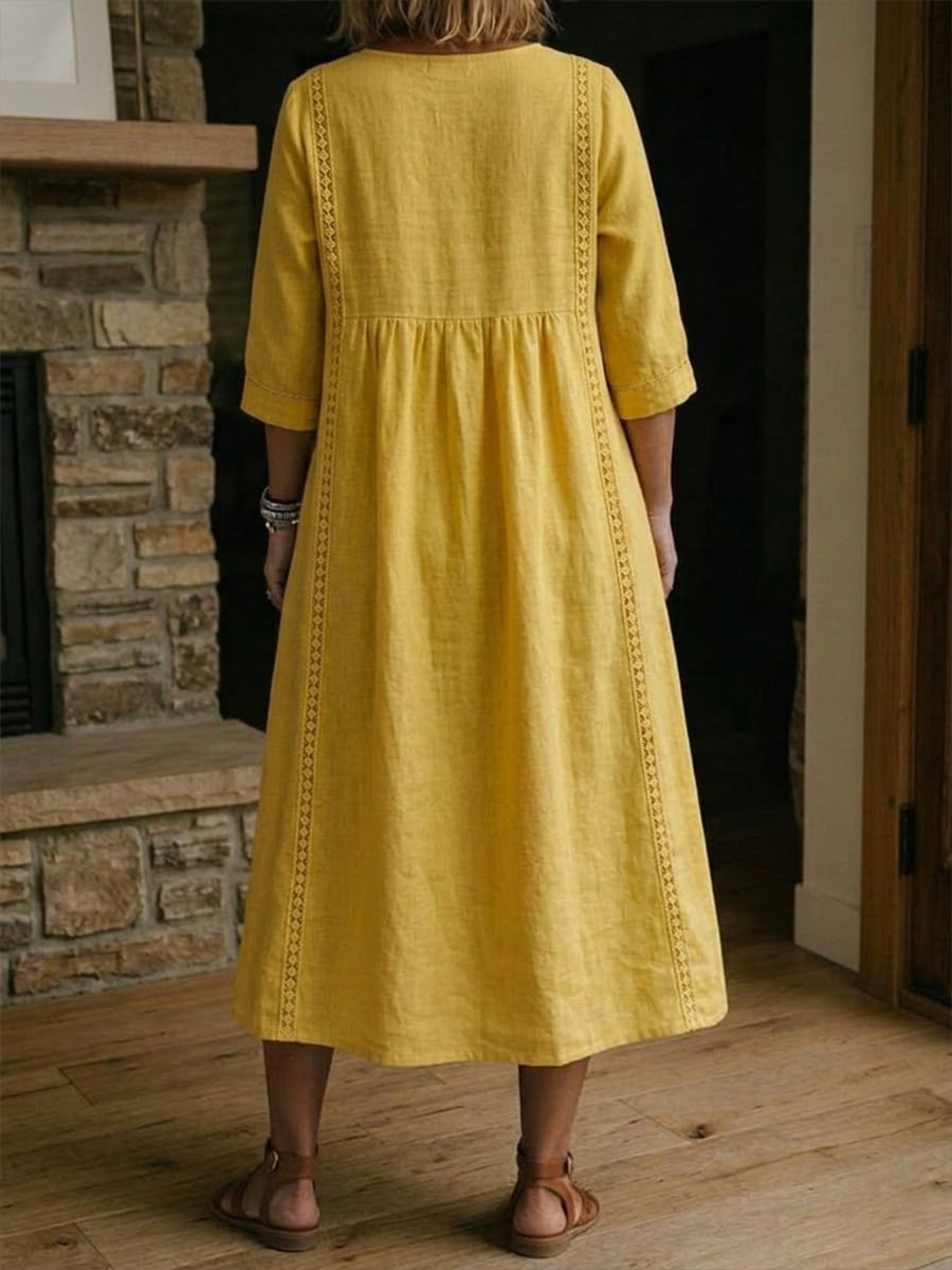 Vistelle - Linen-Cotton Lace Midi Dress