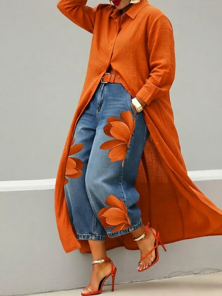 Melanie - Linen Dress & Floral Jeans