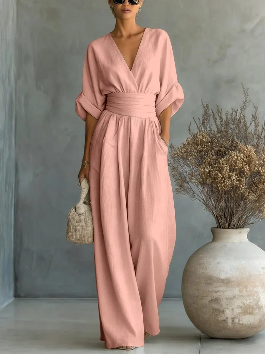Solenne - V-Neck Linen Jumpsuit