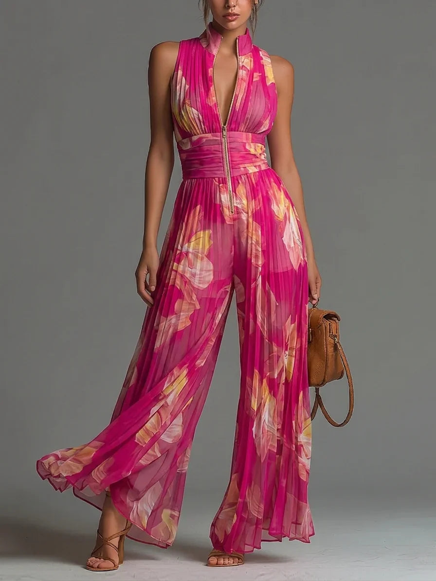 Elowen - Pleated Halter-Neck Wide-Leg Jumpsuit