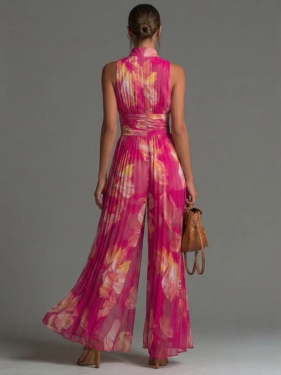 Elowen - Pleated Halter-Neck Wide-Leg Jumpsuit
