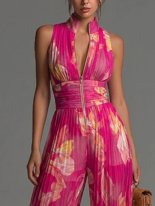 Elowen - Pleated Halter-Neck Wide-Leg Jumpsuit