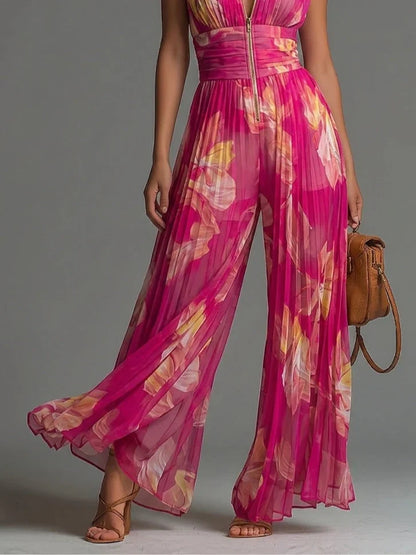 Elowen - Pleated Halter-Neck Wide-Leg Jumpsuit