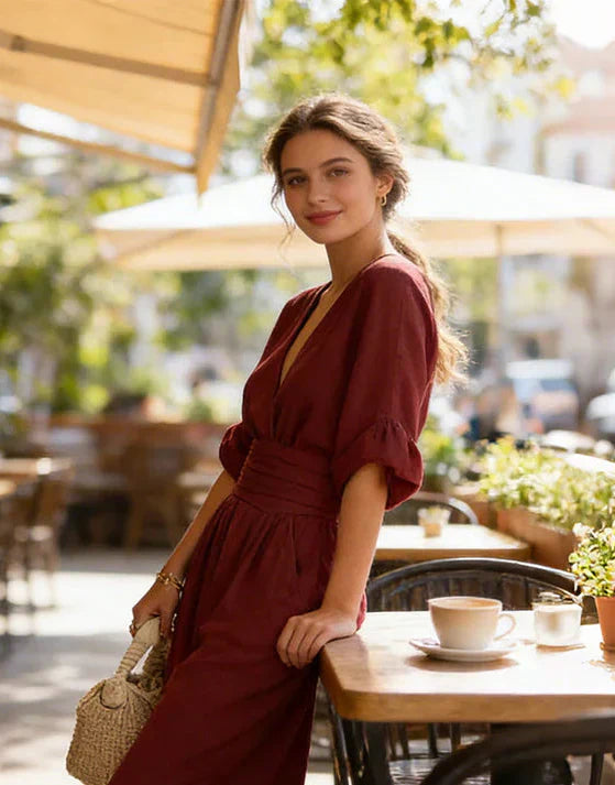 Lunessa - Wide-Leg V-Neck Jumpsuit