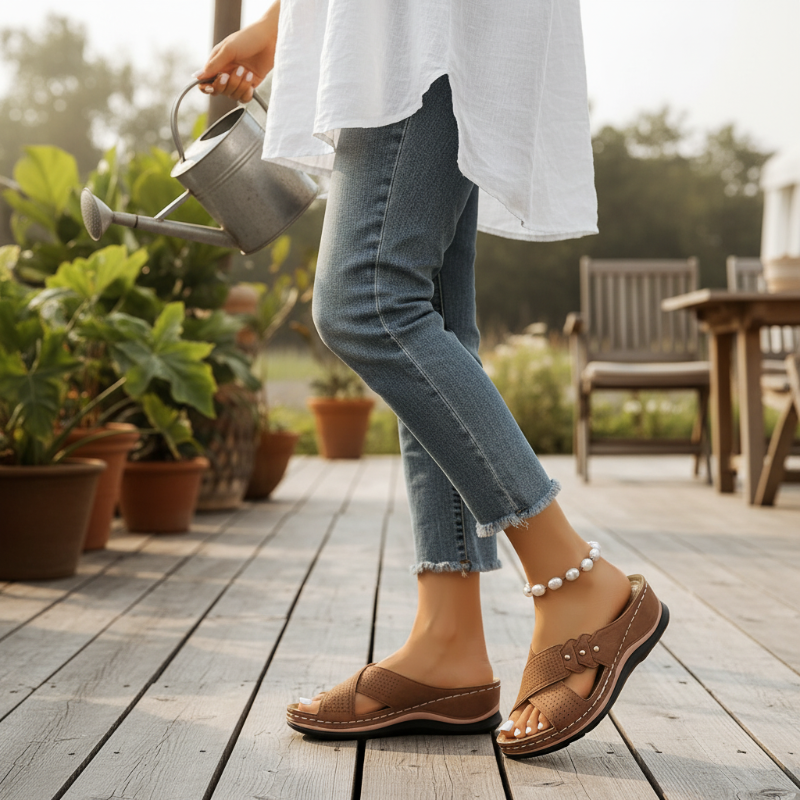Misty - Cross-Strap Wedge Sandals