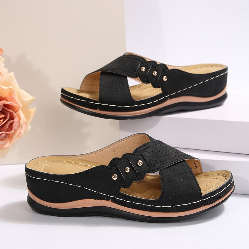 Misty - Cross-Strap Wedge Sandals