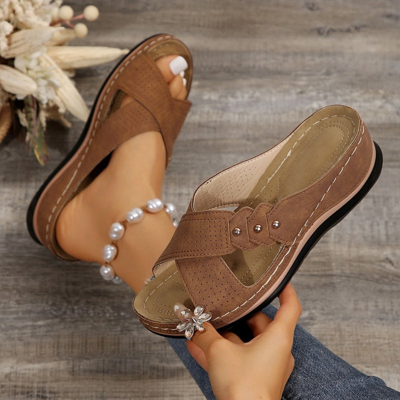Misty - Cross-Strap Wedge Sandals