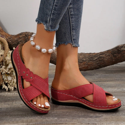 Misty - Cross-Strap Wedge Sandals