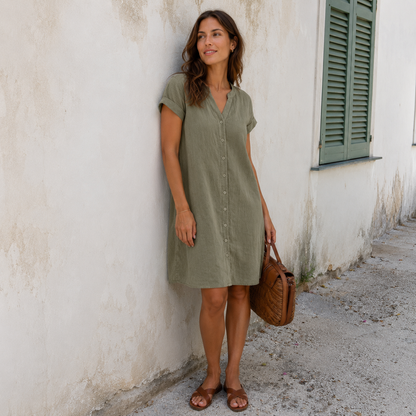 Elara - Linen-Look Shirt Dress