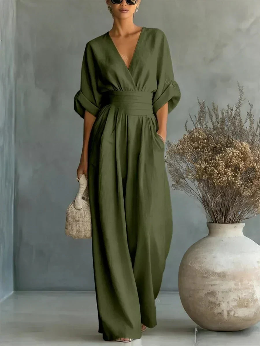 Solenne - V-Neck Linen Jumpsuit