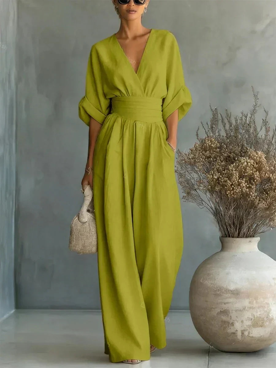Solenne - V-Neck Linen Jumpsuit