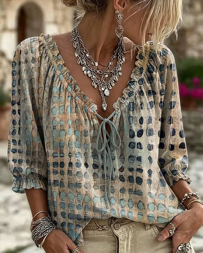 Alyssa - Polka Dot Lace-Up Blouse