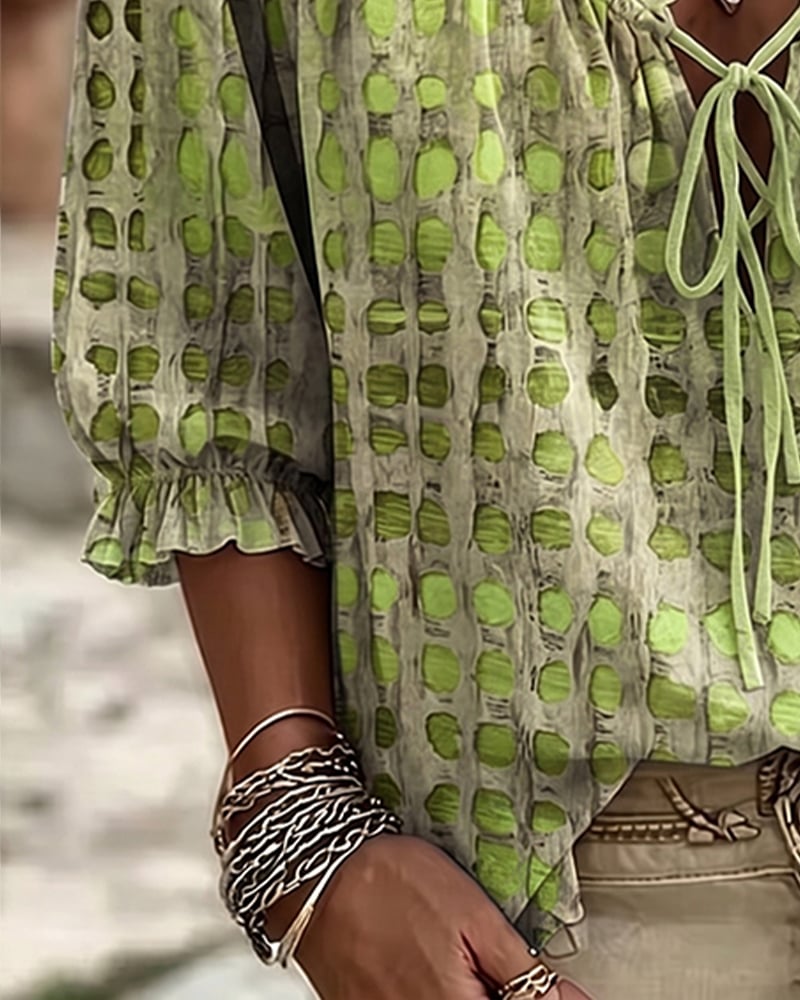 Alyssa - Polka Dot Lace-Up Blouse