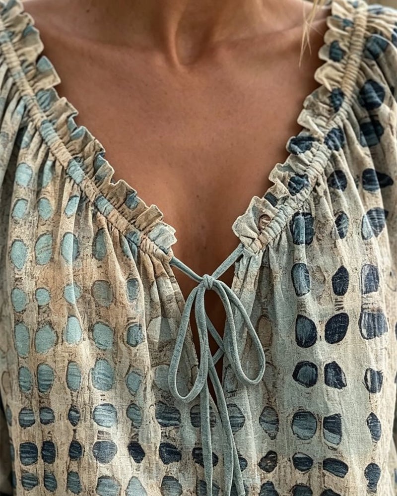 Alyssa - Polka Dot Lace-Up Blouse
