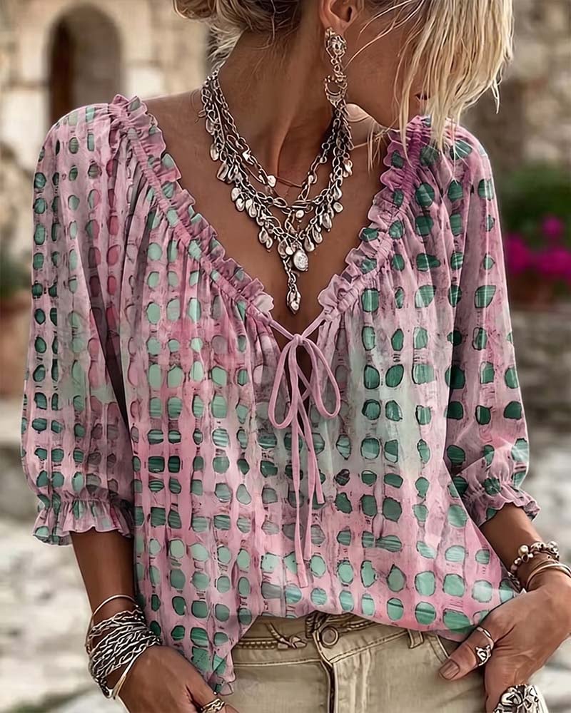 Alyssa - Polka Dot Lace-Up Blouse