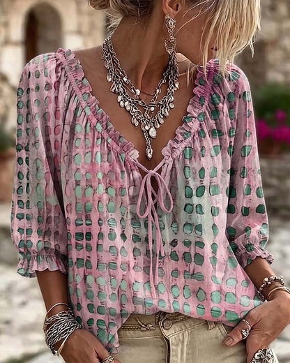 Alyssa - Polka Dot Lace-Up Blouse
