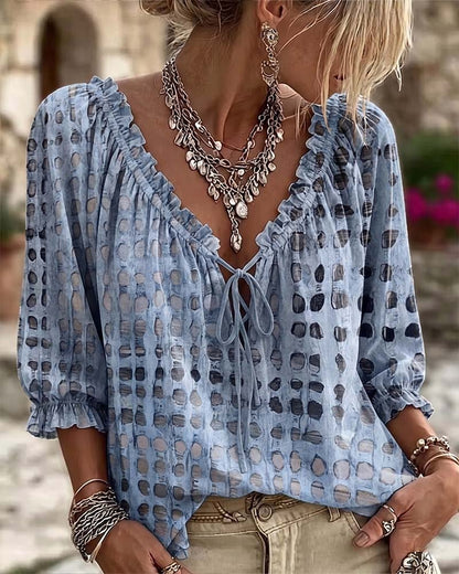 Alyssa - Polka Dot Lace-Up Blouse