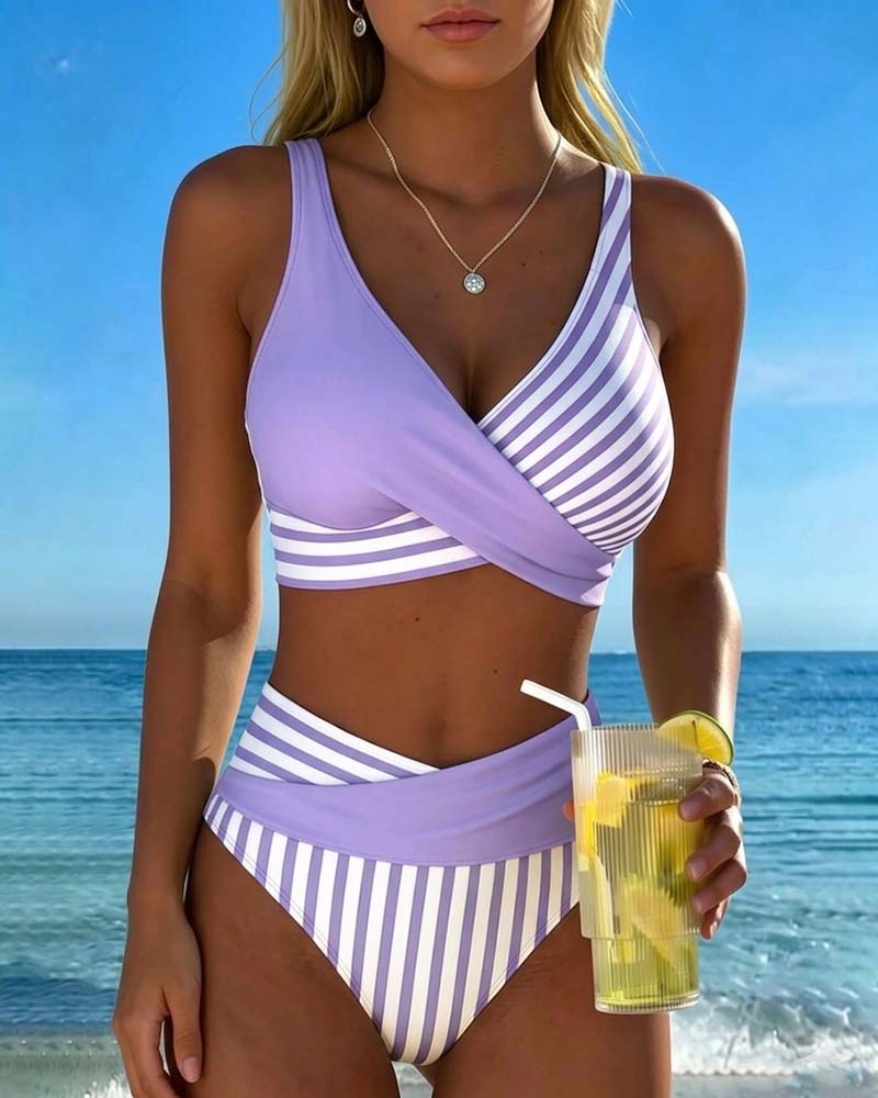 Nerissa - Striped High-Cut Bikini Set