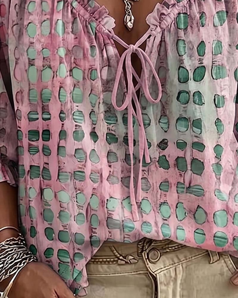 Alyssa - Polka Dot Lace-Up Blouse