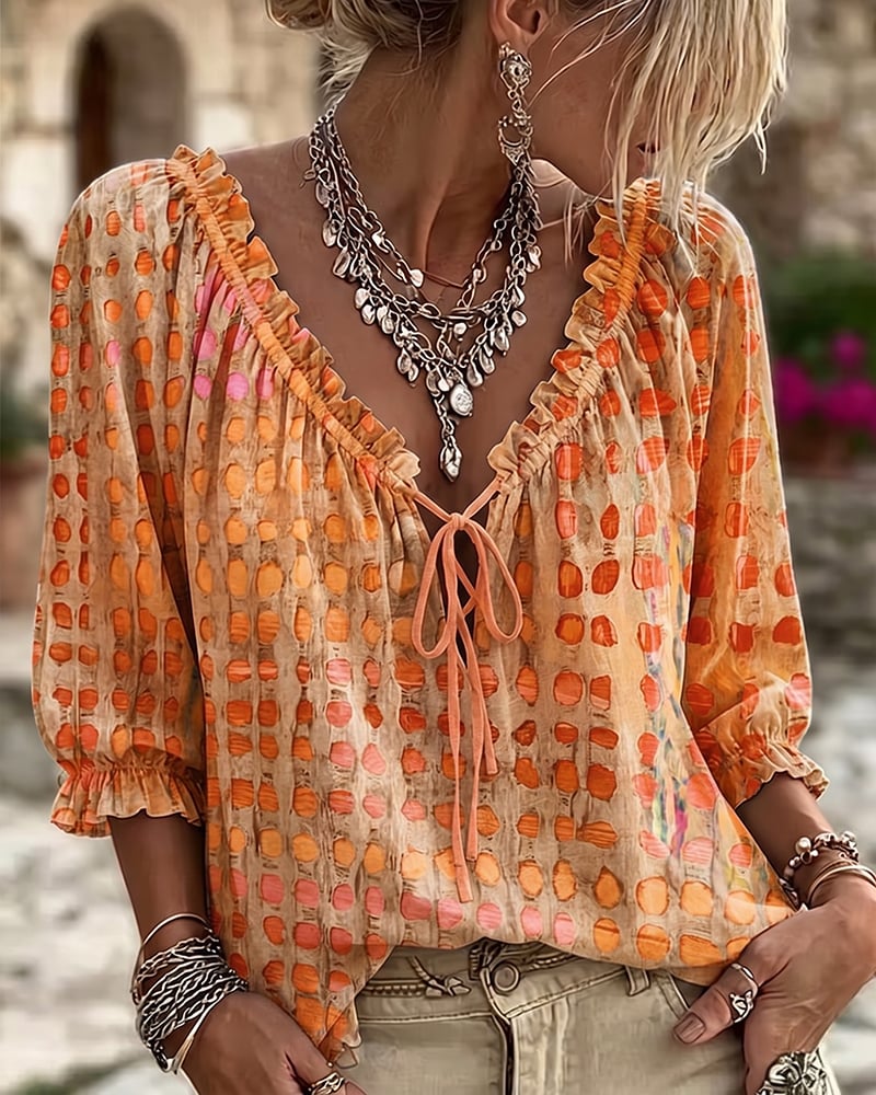 Alyssa - Polka Dot Lace-Up Blouse