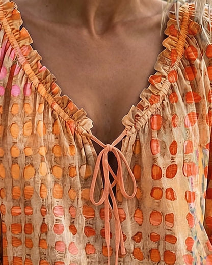 Alyssa - Polka Dot Lace-Up Blouse