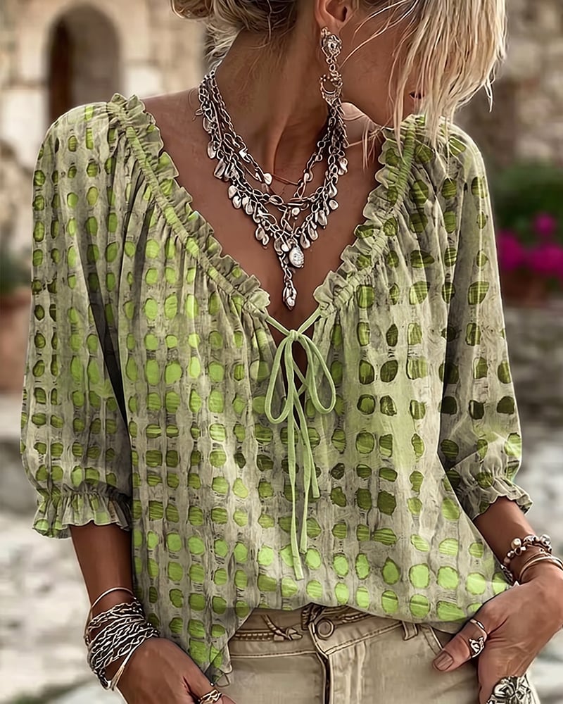 Alyssa - Polka Dot Lace-Up Blouse