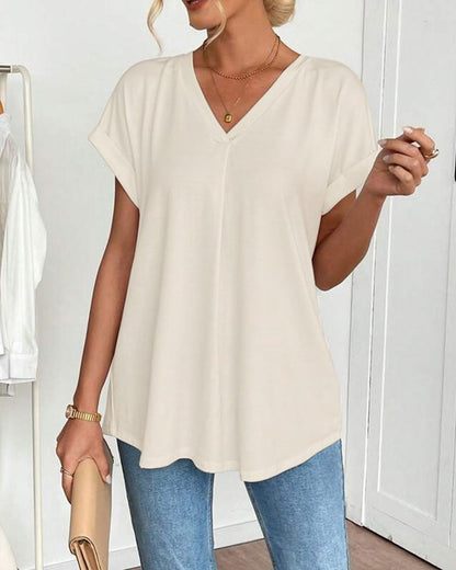Calden - Patchwork V-Neck T-Shirt