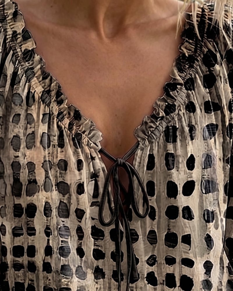 Alyssa - Polka Dot Lace-Up Blouse