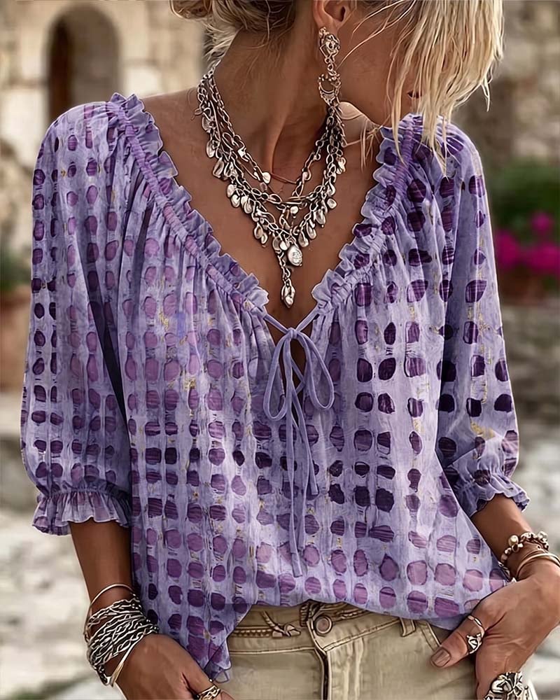 Alyssa - Polka Dot Lace-Up Blouse