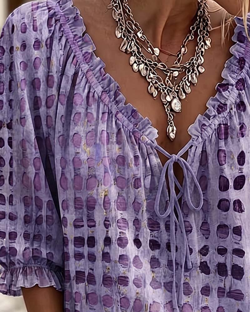 Alyssa - Polka Dot Lace-Up Blouse