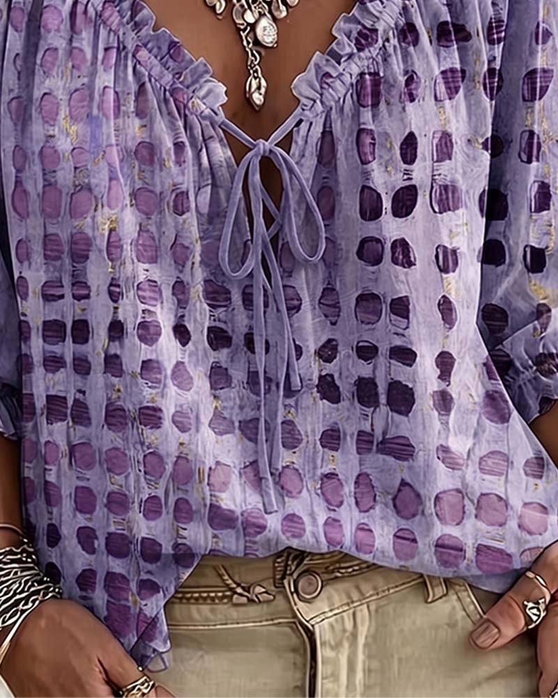 Alyssa - Polka Dot Lace-Up Blouse