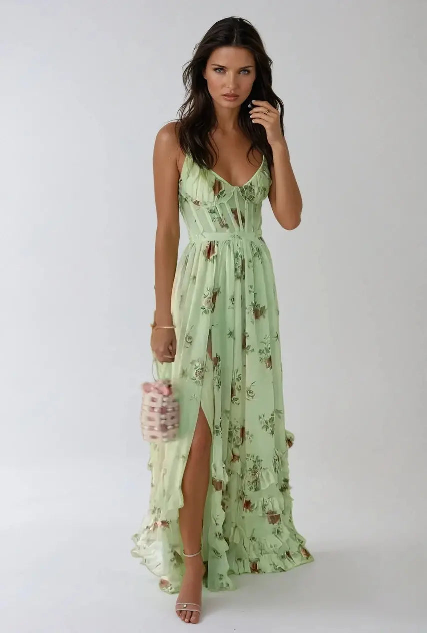 Violetta - Ruffled High-Slit Dress